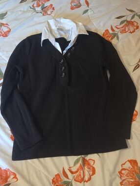 Studio Works Black Long Sleeve Button-Accent Sweater